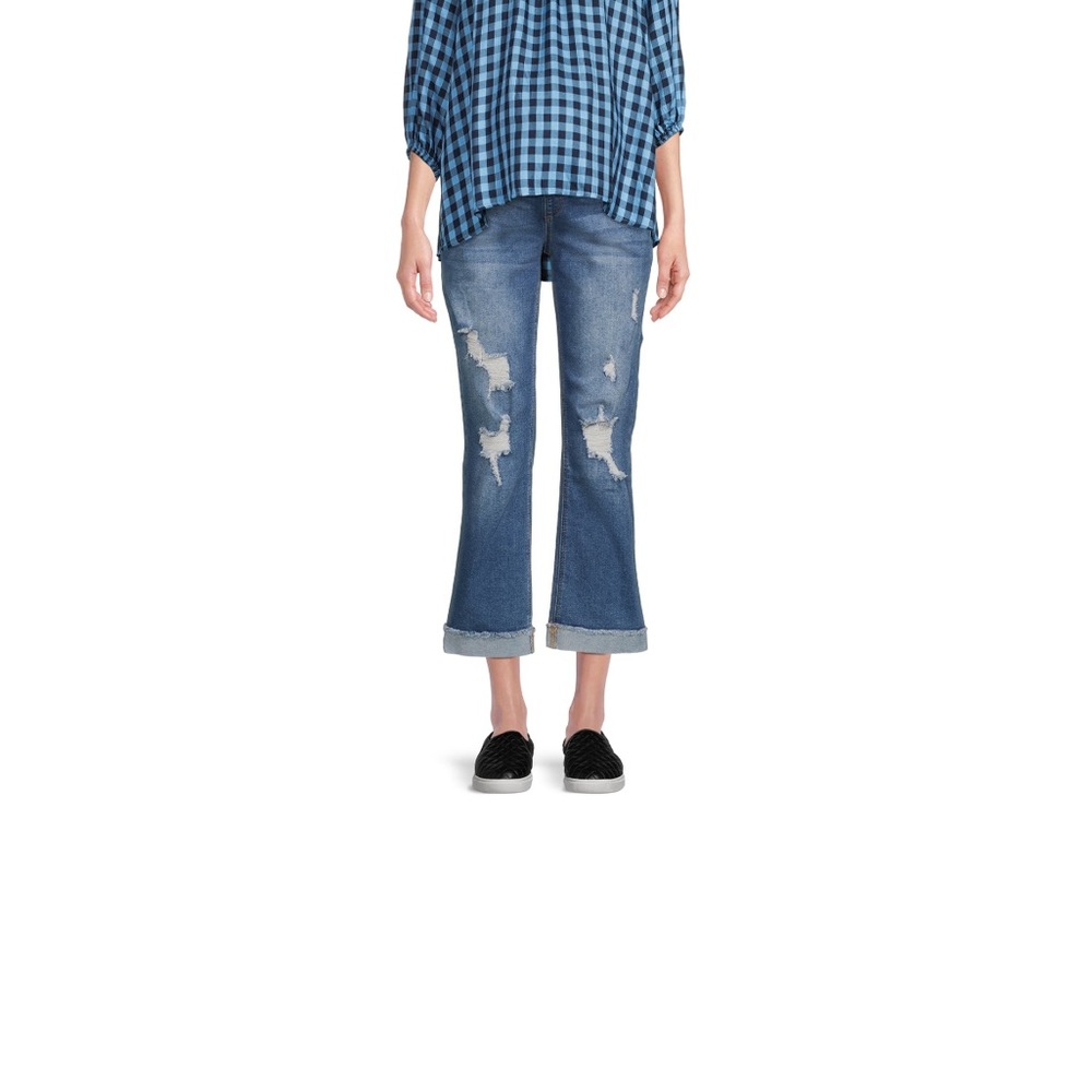 NEW MATERNITY DISTRESSED BOYFRIEND JEANS TIME AND TRU LARGE 12 14 - Picture 2 of 8